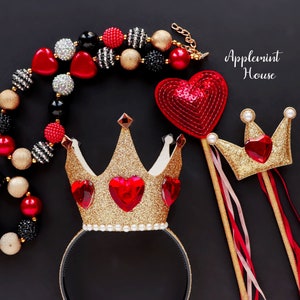 Queen Of Hearts Crown, Queen Of Hearts Costume crown, Birthday Crown, Glitter Crown with Heart Headband, Queen Of Hearts Accessories