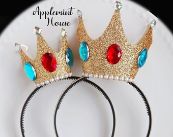 Peach Cosplay Crown Headband for All Ages, Glitter Princess Crown, Halloween Costume, Peach Dress Up, Birthday Crown for Gift, Elastic Band