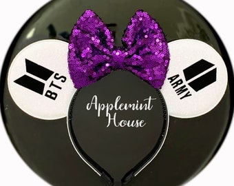 k Pop BTS army Purple Minnie ears, bts army Mickey mouse ears, BTS fan accessories, bts concert headband accessories, BTS fan Disney ear