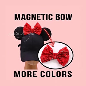 Lazo magnético intercambiable para gorro de Mickey, lazo magnético extraíble para gorra de béisbol, gorra de camionero o gorra snapback. ¡Elige entre lazo de lentejuelas o de terciopelo!