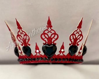 Queen Of Hearts Crown, Queen Of Hearts Costume crown, Birthday Crown, Glitter Red Crown Headband, Princess Crown, Halloween Costume Crown