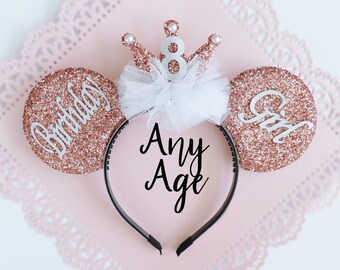 Birthday Ears, Birthday Minnie Ears, Minnie  ears, Birthday Minnie Mouse Ears, Birthday Minnie Ears, rose gold Minnie ears, Rose gold ears,