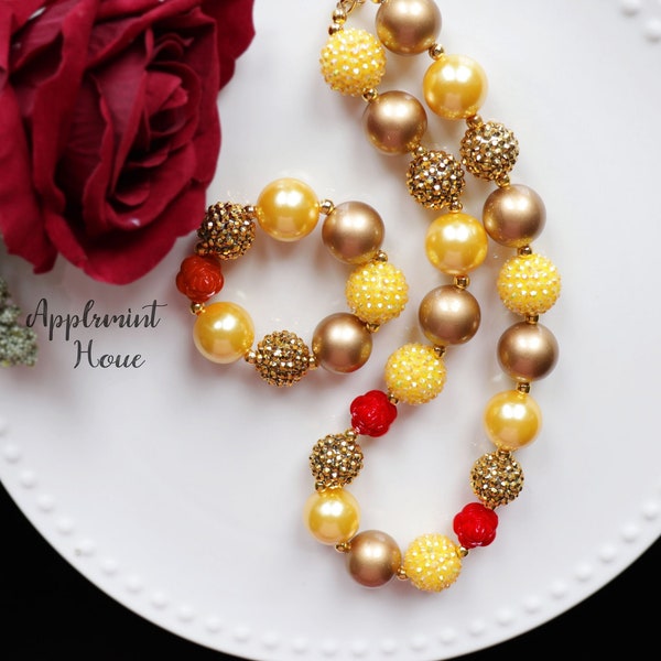 Belle Necklace, Baby Chunky Necklace, Belle Chunky Necklace, Princess Gold and Yellow Necklace, Belle rose Chunky Necklace, Belle Necklace