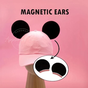 Removable Magnetic Mickey Ears for Hat, Interchangeable Mouse Ear for Cap, Minnie Ears for Trucker Baseball Hat, Family Trip Birthday Gift