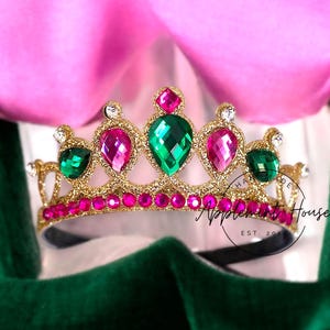 Anna Gold Crown for Kids & Adults, Princess Girl Headband, Anna Dress up Crown, Birthday Glitter Tiara with Hot Pink and Green Accents