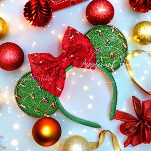 Christmas Lights Ball Mickey Ears, Christmas Minnie ears, Red and Green Holiday Ears for Adults & Kids, Christmas Gift, Mouse ears headband