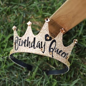 birthday crown, Custom birthday party crown, Birthday Queen tiara, customized crown, glitter gold crown with Age, adults women crown image 1