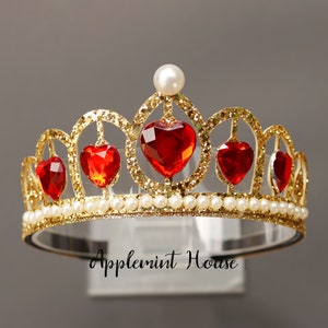 Queen Of Hearts Crown, Queen Of Hearts Costume crown, Birthday Crown, Glitter Crown with Heart Headband, Queen Of Hearts Accessories