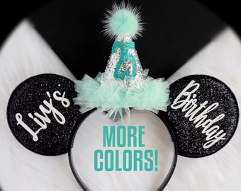 birthday Minnie ears, Personalized birthday ears, birthday hat Minnie ears, Mint silver birthday Disney Mickey ears, Adult birthday ears