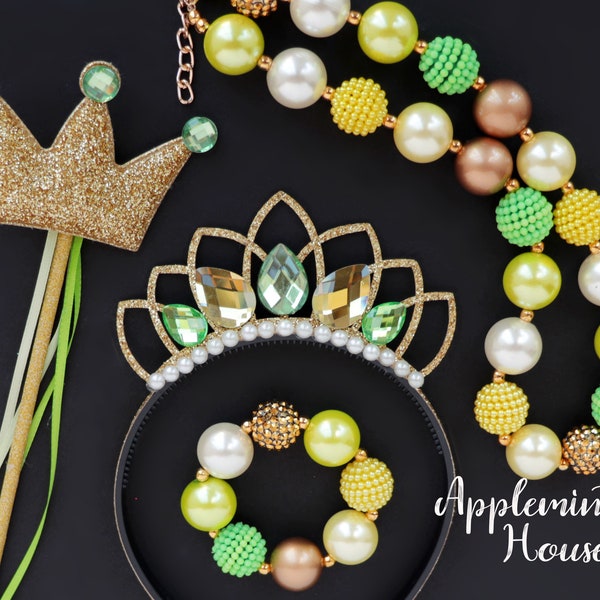 Corona de Princesa Rana con Brillo: Conjunto de Tiara, Varita y Collar para Cumpleañera
