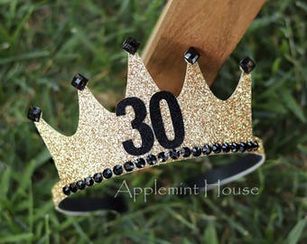 30th Birthday Crown, Custom Design Headband, Gold Glitter Reusable Crown for Adults& Girls, Women Party Headband, 21st Birthday Crew Crown