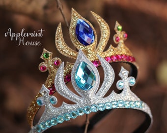 Ice Queen Crown, Princess Birthday Crown, Halloween Costume Headpiece , Characters Headband for Adults and Kids, Girl Silver and Gold Crown