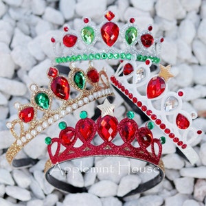 Christmas Crown, Holiday Princess Tiara headband, Red Green Gold Glitter Crown for Kids, Girl and Adult, Christmas Hair Accessory Gift