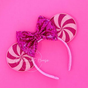Pink Peppermint Candy Mouse Ears, Mickey Christmas Ears, Minnie Ears, Christmas Swirl Mickey Headband for Adults and Kids, Christmas Gift