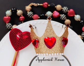 Queen Of Hearts Crown, Queen Of Hearts Costume crown, Birthday Crown, Glitter Crown with Heart Headband, Queen Of Hearts Accessories