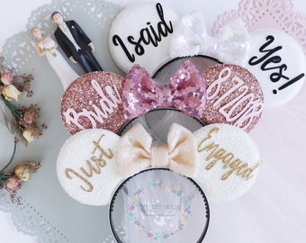 Bride ears, Mickey ears, Bride Mickey ears, Engagement Minnie Ears, Minnie Ears, I Said Yes Mouse Ears, Wedding Ears, Mouse Ears Headband