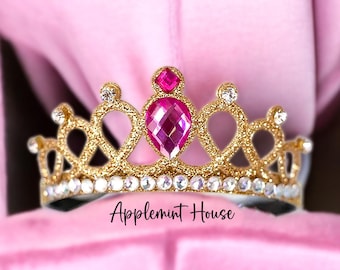 Aurora Gold Crown, Birthday Glitter Tiara, Princess Dress Up Headband, Halloween Costume Crown for Babies, Girls & Adults, Elastic Headband