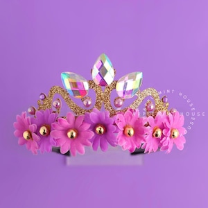 Rapunzer Crown with Flowers, Rapunzer tiara, Tangle Crown, Princess Glitter Crown, Birthday Crown, Birthday Gifts for Kids, Gifts for Girls