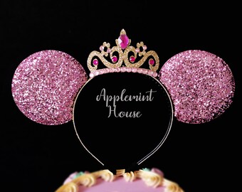 Aurora Minnie ears, Princess Aurora Minnie Ears, Aurora birthday ears, Sleeping Beauty Aurora Minnie Ears, Sleeping Beauty Ears headband