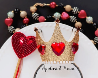 Queen Of Hearts Crown, Queen Of Hearts Costume crown, Birthday Crown, Glitter Crown with Heart Headband, Queen Of Hearts Accessories