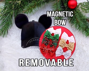 Removable Christmas Bow for Mickey Ears Hat, Magnetic Interchangeable Bow for Baseball Hat,  Detachable Bow For Mouse Ear Hat, Snap Back