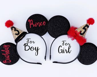Birthday Custom Party hat Ears, Birthday Mickey Ears, Minnie Ears, Mickey Ears, Mickey Ears for Boys and girls, Customized Birthday Ears