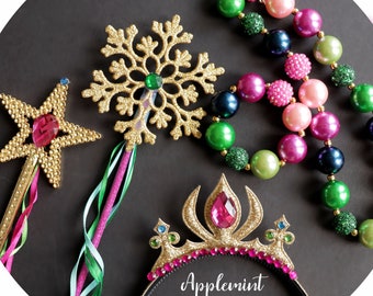 Ice Queen Sister Crown and Wand,  Princess Headband, Birthday Crown, Princess Crown,Costume Crown with Wand and Necklace