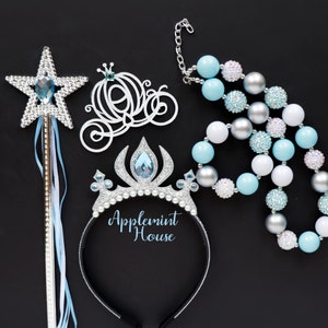Cinderell Dress Up Crown Set,  Prince crown with Wand  Princess Costume Tiara, Birthday Crown, Characters Headband, Necklace and Bracelet