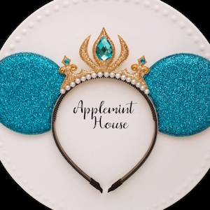 Jasmin Minnie Ears, Princess Crown Mickey Ears, Jasmin costume Ears with Gold Crown, Character Headband, Birthday Gift for Kids and Adults