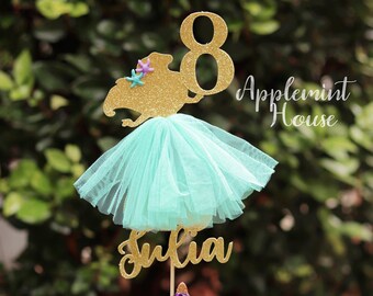 Little Mermaid Birthday Cake topper, Personalized Princess Cake topper, Mermaid Party Decor, Princess Dress Cake Centerpiece with Age & Name