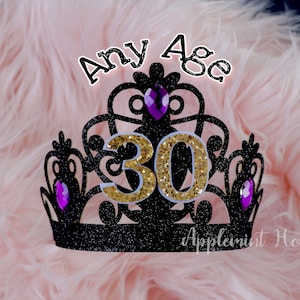 birthday crown, adults birthday party crown, glitter black crown with Age, women Party crown headband, gold crown, Rose gold crown