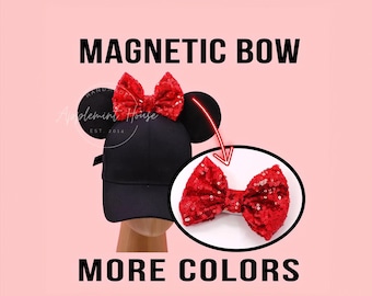 Removable Bow for Mickey Ears Hat, Magnetic Interchangeable Bow for Baseball Hat, Trucker or Snap back, Detachable Bow For Mouse Ear Hat