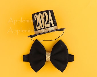 2025 Mini Top Hat with Bow Tie, New born Photography Prop, New Year Party Photo Prop, Birthday Hair Accessories, Happy New Year Headband