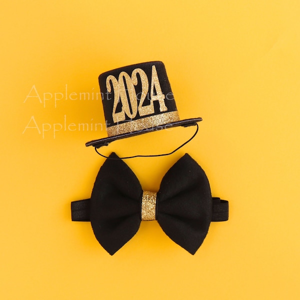 New Years Eve Hat, 2024 New Years Top Hat, New born photo prop Mini top hat, Happy New years black Top hat, 2024 New years headband