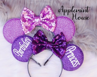 Mickey Purple ears, Minnie ears, Personalized Moues ears, Custom Birthday ears, Mickey Ears, Customized Minnie ears, Mickey ears gifts