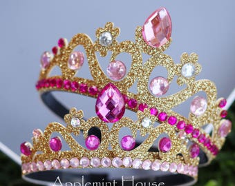 Aurora crown, Princess crown, Aurora Headband, birthday crown, Gold crown, Tiara crown headband, Halloween Princess costume crown