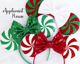 peppermint Christmas Minnie ears, Peppermint Mouse ears, Christmas Minnie ears, Christmas ears, Candy Cane Mickey Ears, peppermint ears