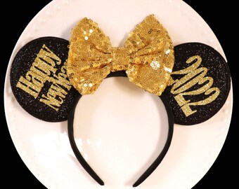 New Years Minnie mouse ears, New Years eve Minnie ears, 2022 New years eve Disney Mickey ears, 2022 Minnie ears, New years Disney headband