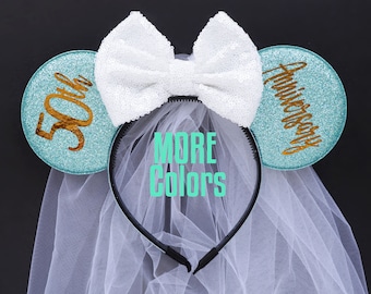 Anniversary ears, Mickey ears, Wedding Mouse Ears, Anniversary Minnie ears, Anniversary Mickey Ears, Custom Mickey ears,Mouse ears headband