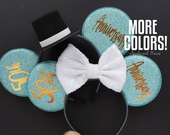 Custom Anniversary Mouse Ears Headband – Wedding Gift Mickey Ears Minnie Ears- Personalized Couple Mouse Ears for Any Year Celebration