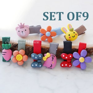 Set von 9 Kleinkind Haarspange, Baby Mädchen Haarspange, Snap Haarspange, Säugling Haarspange, 1. Geburtstag Geschenk, Alligator Haarspange, Schleife Mini