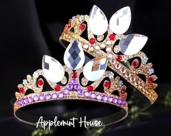 Lost Princess Crown, Rapun Birthday Crown , Princess Costume Dress Up Tiara, Gold Glitter Elastic Headband for Babies, Kids, Girls & Adults