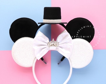Bride & Groom Mouse Ears, Bride Mickey Ears, Wedding Ears for gift, Engagement Mickey Ears, Honeymoon Mouse Ears Headband