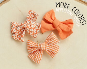 Set of 3 Hair bow clips, Orange Floral Hairbow hair clips, kids Hair Clips, toddler, Baby  hair bows for birthday gift, Kids gift idea