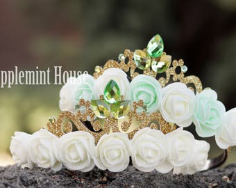Frog Princess Crown, Flower Birthday Crown, Frog Princess Costume , Gold Girl Crown Headband, Girl Headband, Kids Headband