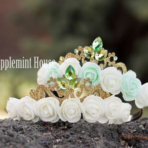 Frog Princess Crown, Flower Birthday Crown, Frog Princess Costume , Gold Girl Crown Headband, Girl Headband, Kids Headband