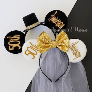 Anniversary Mickey ears, Mickey ears, Minnie Ears, Anniversary Minnie ears, Anniversary Ears, Custom Mickey ears, Mouse ears headband