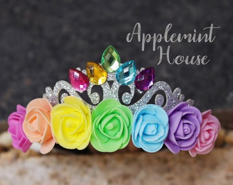 birthday crown, flower crown, Princess crown headband, flower birthday crown, rainbow flower headband  for girls, Kids, adult