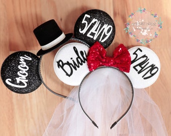 Bride and Groom Ears, Bride Mickey Ears, Mickey ears, Minnie ears,Engagement Minnie Ears, Bride and Groom Mouse Ears, Mouse Ears Headband