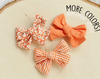 Set of 3 Hair bow clips, Orange Floral Hairbow hair clips, kids Hair Clips, toddler, Baby  hair bows for birthday gift, Kids gift idea